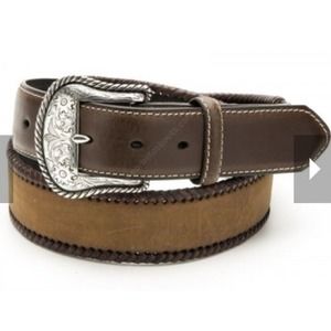 Nocona Lace Edge Western Leather Belt Brown Silver Tone Buckle N2475644 Sz 44